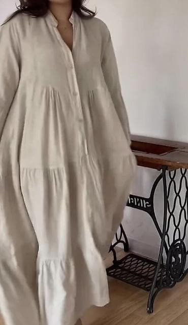 Күнүмдүк көйнөк, Жай, Узун модель, Зыгыр, Бохо, L, XL