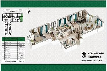 сдаётся квартира рухий мурас: 3 комнаты, 124 м² — 2