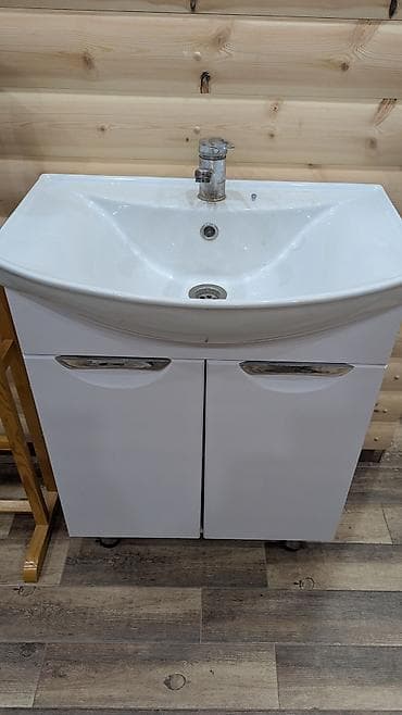 туалет из дерева купить: Тумба для ванны, С раковиной, цвет - Белый — 1