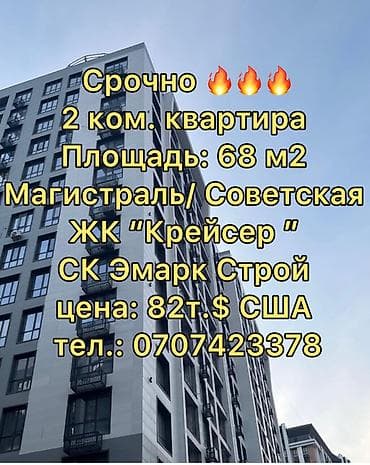 крейсер: 2 комнаты, 68 м², Элитка, 6 этаж, Готовая ПСО (под самоотделку) — 1