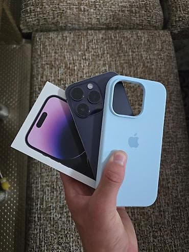 iphone 11: IPhone 14 Pro, Б/у, 256 ГБ, Deep Purple, Защитное стекло, Чехол, Кабель, 84 % — 1