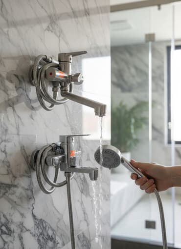 шланг гофрированный: Смеситель для душа серебристого цвета с гибким шлангом и ручным душем — 1