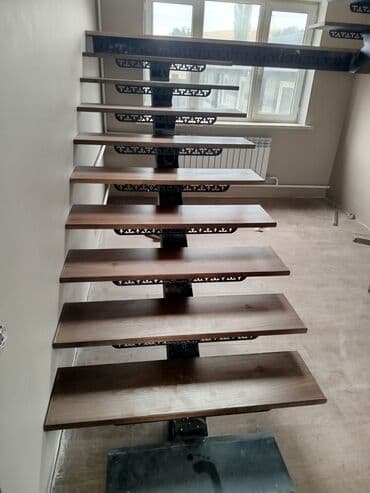 набор инструментов для кожи: Современная прямая лестница с металлическим каркасом и деревянными — 4