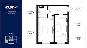 flat osh: 1 комната, 45 м², Южная Магистраль Элитка, 3 этаж, Евроремонт — 5