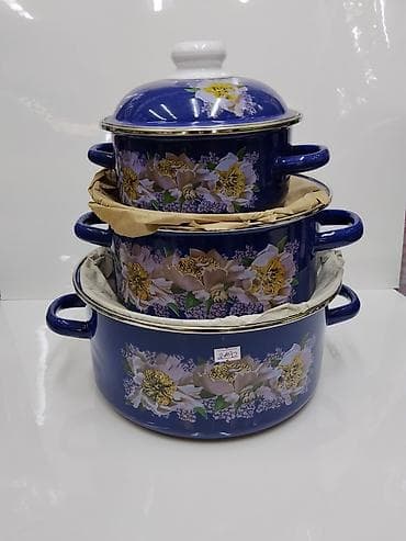 dish sets: Набор эмалированных кастрюль с крышками, 3 предмета. - Материал — 1