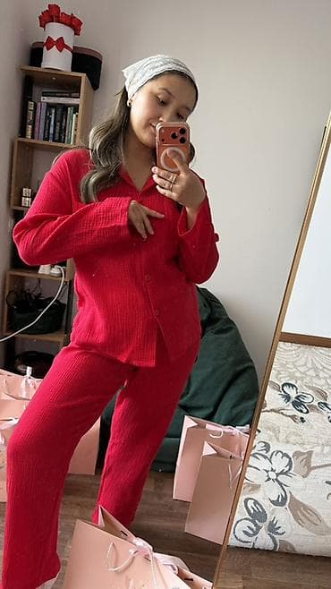 женские пижамы для сна: Пижама, Хлопок, Китай, В полоску, На пуговицах, S, M, L — 7