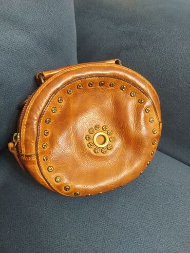 сумка ручной работы из натуральной кожи: Продаю классную мимишку, прекрасная сумочка кросбоди круглая диаметром — 10