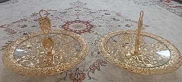 набор посуды: Набор из 2 декоративных круглых блюд с ручкой - Материал: прозрачное — 2