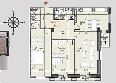 залог квартира: 3 комнаты, 124 м², Элитка, 15 этаж, ПСО (под самоотделку) — 6