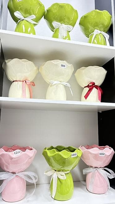 Сүрөттөр жана портреттер: Керамические вазоны-букеты с рюшами - Материал: глазурованная — 1