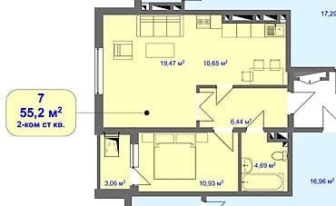 кут: 2 комнаты, 55 м², 8 этаж — 4