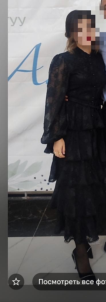 шифоновое платья: Вечернее платье, Коктейльное, Длинная модель, Шифон, С рукавами, M — 1