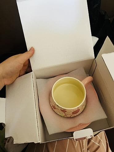 чайные чашки: Чайная пара с блюдцем, керамика. - Нежно‑розовый цвет с цветочным — 4