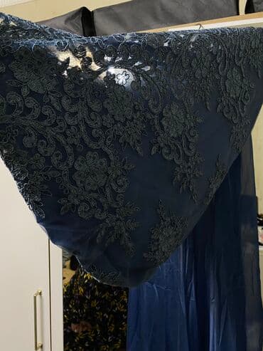 коктейльное платье синего цвета: Бальное платье, Длинная модель, цвет - Голубой, L, В наличии — 23