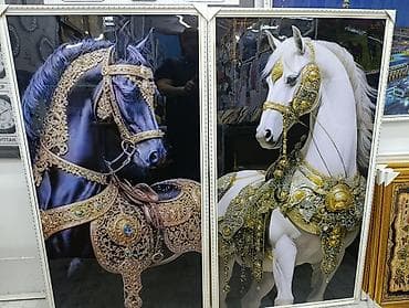 Картины в рамах с изображением лошадей. Размер 120х65см - Комплект из