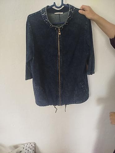 женская обувь 37: Джинсовая куртка, Свободная модель, Со стразами, L, XL — 3