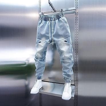 спартивный одежда: Джинсовые джоггеры мужские, светло‑голубой деним с варкой. - Посадка — 3