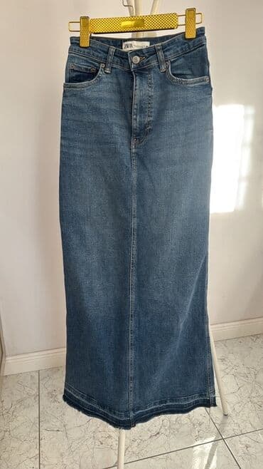 Юбка, Модель юбки: Прямая, Миди, Джинс, По талии