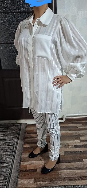 Женские рубашки-туники свободного кроя - Модель 1: белая удлинённая