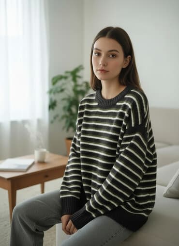 Свитер в полоску, 1200 сом, 44-46-48 - Цвета: графитовый, оливковый и