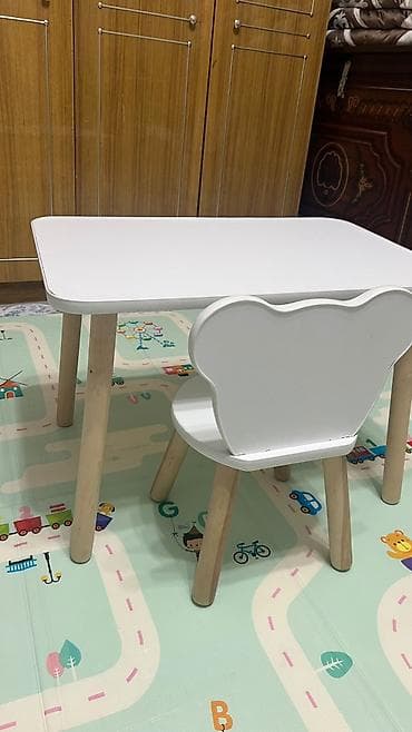 dinner table: Детский комплект мебели: стол и стул, Россия, материал берёза - — 2