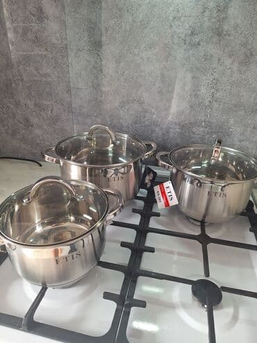 посуда кастрюли: Набор 3 шт. Нержавеющая сталь 18/10 Дно очень толстое. Крышка из — 1