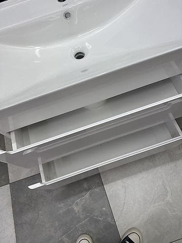 Эмерек гарнитурлары: Ванна үчүн тумба, Раковина менен, ЛДСП, түсү - Ак — 1