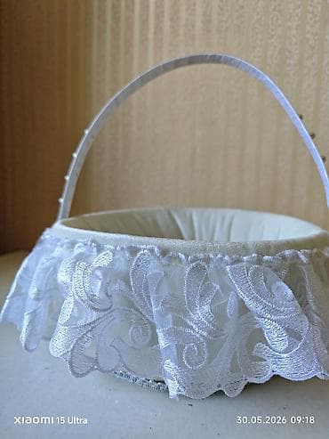 корзина аренда: Корзина для подарка или декор для дома. С кружевом, бусинками, внутри — 2