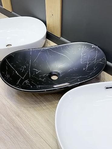 Раковина для ванной, Особенности: Мраморные прожилки, Овальная форма, Материал: Керамика