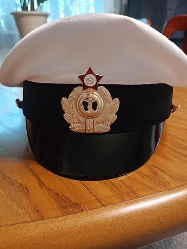 шапка танкиста: Фуражка ВМФ, офицерская белая - Размер: 60 (указан на внутренней — 1