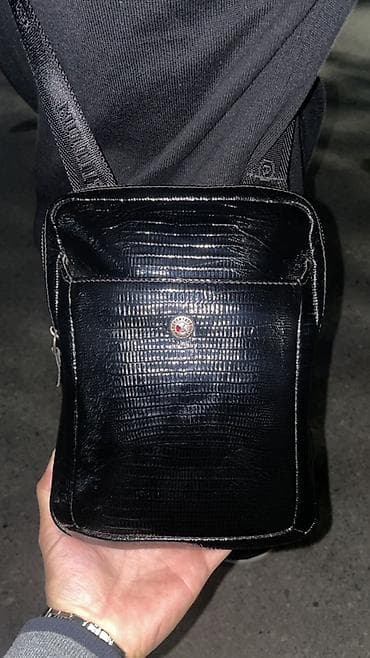 борсетку: Мужская сумка через плечо фирмы BUTUN - Материал: черная кожа с — 3