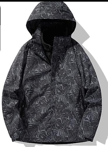 Футболки: Мужская куртка-ветровка с капюшоном - Цвет: темно-серый/черный с — 1