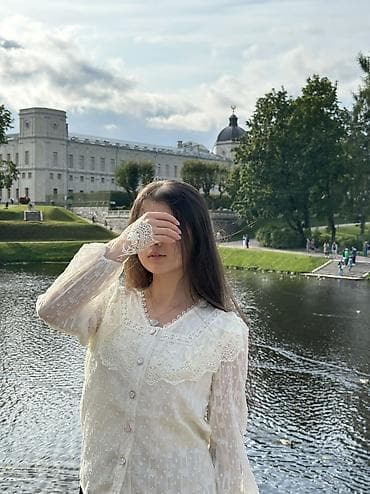 блузка с воланами: Блузка, Шифон, В цветочек, Прозрачная модель — 6