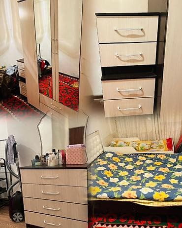витрыны полки: Спальный гарнитур, Б/у, Двуспальная кровать, Комод, Тумба, Кыргызстан, Самовывоз, цвет - Коричневый — 1