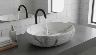 Ванна үчүн раковина, Тегерек формасы, Материалы: Жасалма таш, Өлчөмү: 60 x 40 см — 1