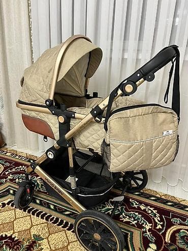 Детская коляска INING BABY, цвет бежевый с золотисто‑бронзовой рамой