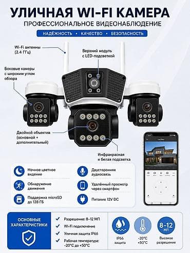 Уличная камера видеонаблюдения с тройным модулем и расширенным обзором