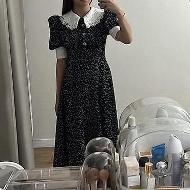 Эркектер кийими: Платье миди в горошек с кружевным воротником платье сшито на заказ — 2