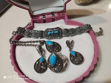 золото серьги кольцо: Бирюза + марказиты. Капельное серебро. Шикарный комплект!!! из 5 — 2