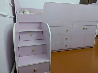двуспальная кровать с ящиками: Срочно! Детская кровать-чердак лавандового цвета, оснащенная — 3