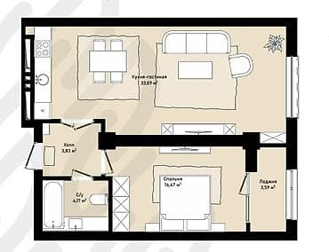 57 1: 1 комната, 58 м², Элитка, 13 этаж, Готовая ПСО (под самоотделку) — 2