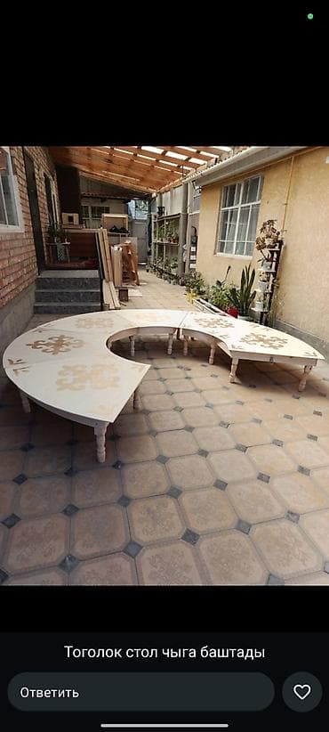 кыргызский орнамент: Национальный кыргызский стол, Не раскладной, Дерево, цвет - Бежевый — 1