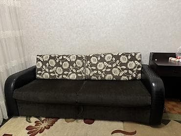 кожа диван: Комплект мягкой мебели, Б/у, цвет - Коричневый — 1