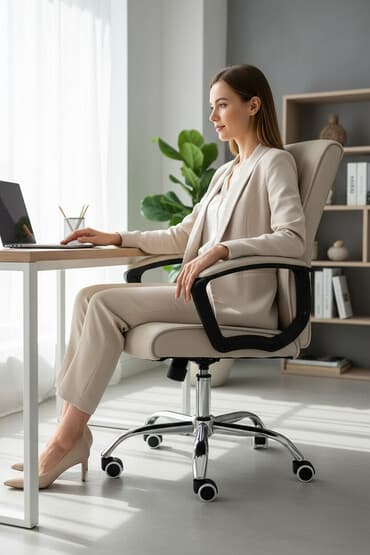 кресло для офис: Кресло офисное Бежевый Кожзам Режим качания Режим высоты — 1