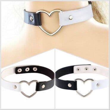 чокер: Чокер Ч в форме сердца, регулируемое ожерелье украшение кожаное — 6