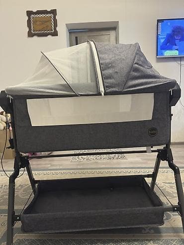 люлька для коляски: Детская приставная кроватка, Без колесиков, цвет - Серый — 1