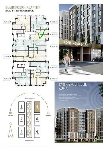 Квартиры: 1 комната, 58 м², Орто-Сай с. Элитка, 7 этаж, ПСО (под самоотделку) — 3