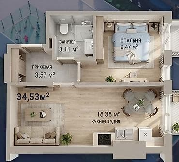 дешевый квартиры: 2 комнаты, 35 м², Индивидуалка, 3 этаж, Евроремонт — 3