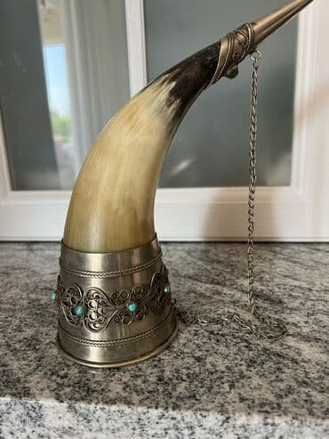 Рог старинный Шикарный! из мельхиора отделка