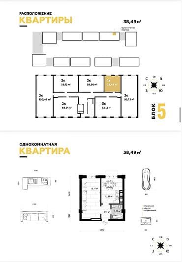 Продажа квартир: 1 комната, 39 м², 15 этаж, Готовая ПСО (под самоотделку) — 3